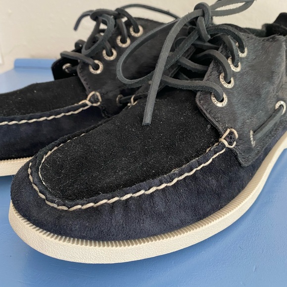 Sperry Top Sider Navy Black Suede Cow Hide Mens Size 7.5 - Picture 3 of 9